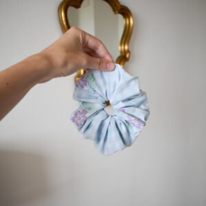 Chouchou carreaux bleu et fleurs