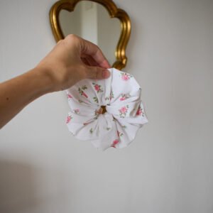 Chouchou fleurs rose et blanc
