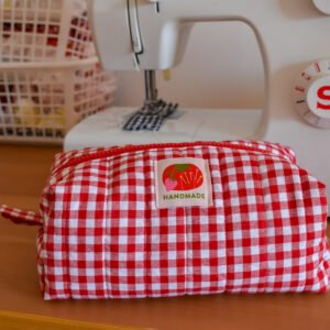 Trousse de toilette Vichy rouge et blanc