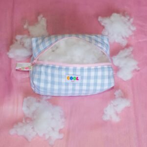 Trousse à carreaux bleu et blanc