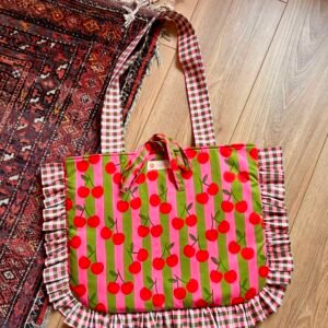 Sac cabas Motif cerises et volants vichy