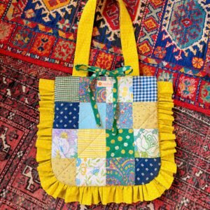 Sac cabas patchwork cottagecore vert et bleu