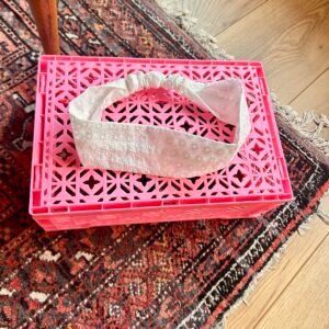 Bandeau cheveux élastique en broderie anglaise blanche – Fait main